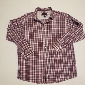 ARIAT Pro Series Plaid Longsleeve Button Down Men's Shirt Sz XL Red White Blue